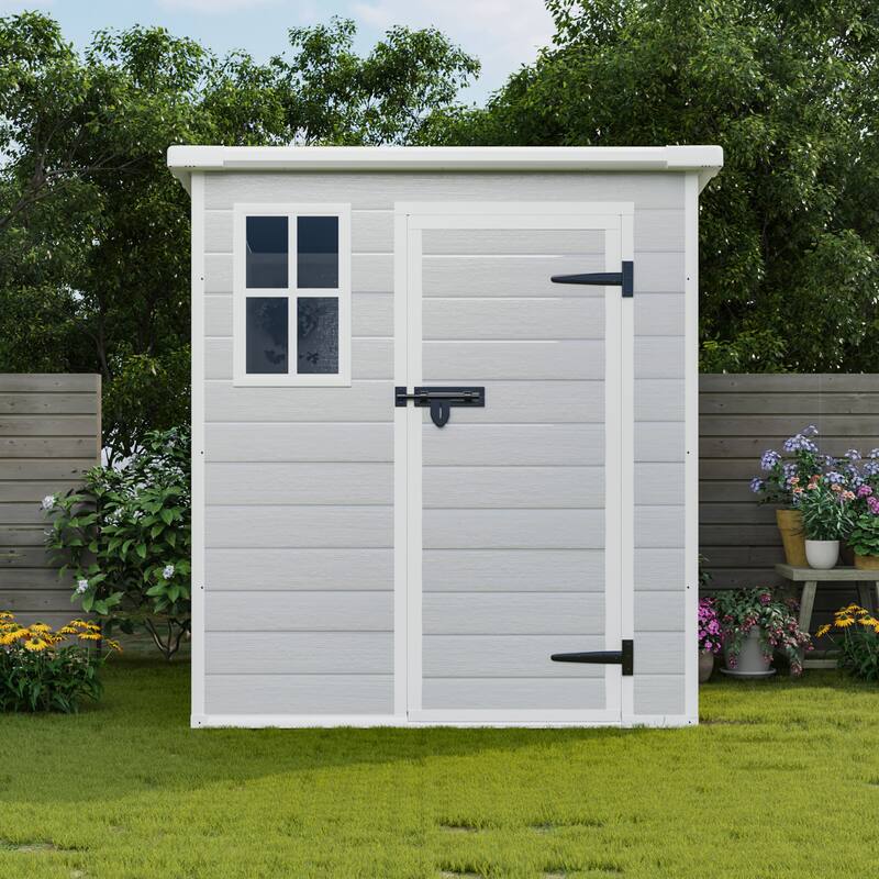 6x6 FT Storage Shed, Waterproof Resin Outdoor Storage Shed with Floor & Window & Lockable Doors and Vents, Tool Shed