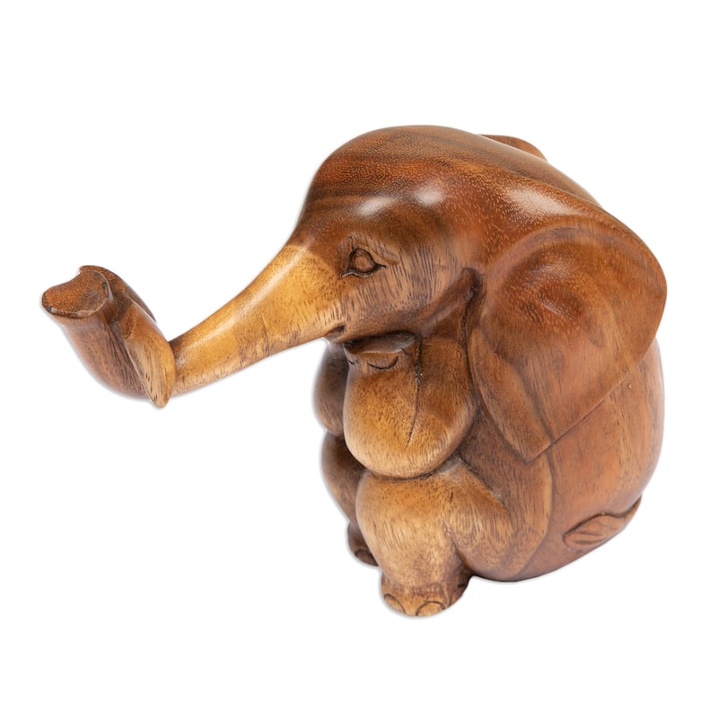 Novica Handmade Bookworm Elephant Wood Sculpture