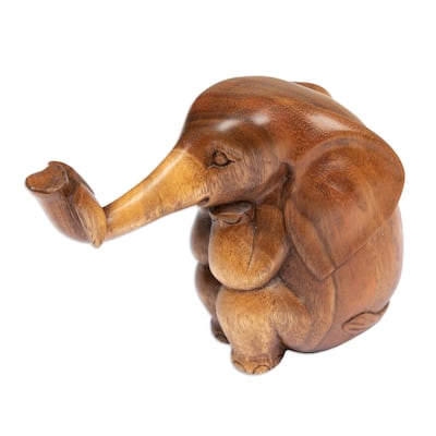 Novica Handmade Bookworm Elephant Wood Sculpture