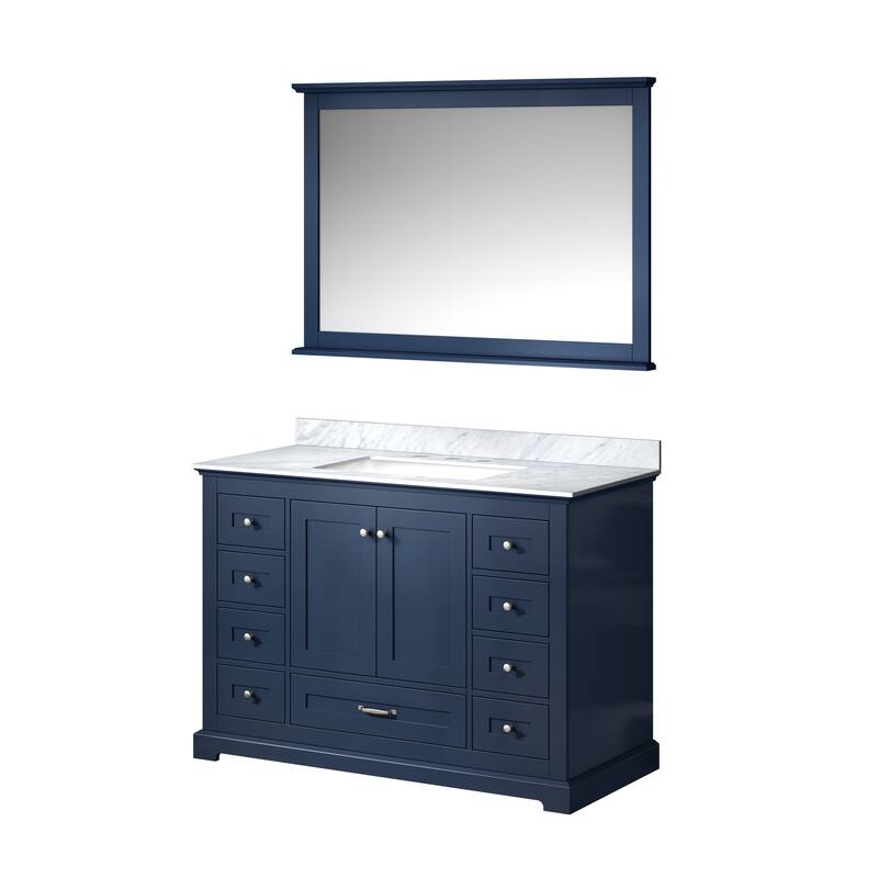 Dukes 48 in. W x 22 in. D Dark Grey Single Bath Vanity, Carrara Marble Top, and 46 in. Mirror - Blue - Single Vanities
