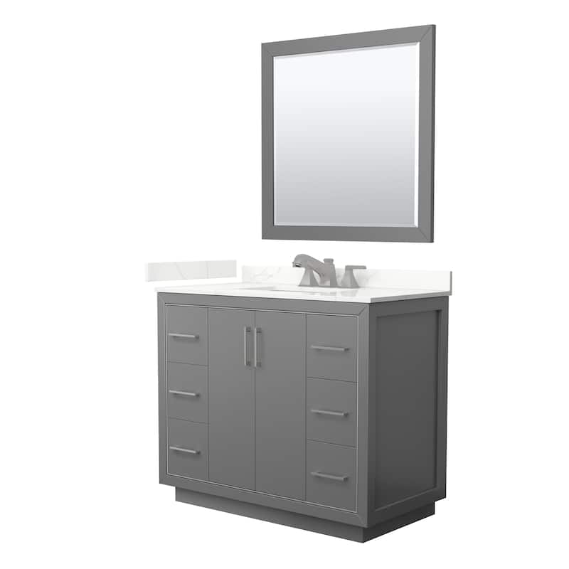 Icon 42-inch Single Vanity, Quartz Top, 34-inch Mirror - Dark Gray, Nickel Trim, Giotto Quartz Top