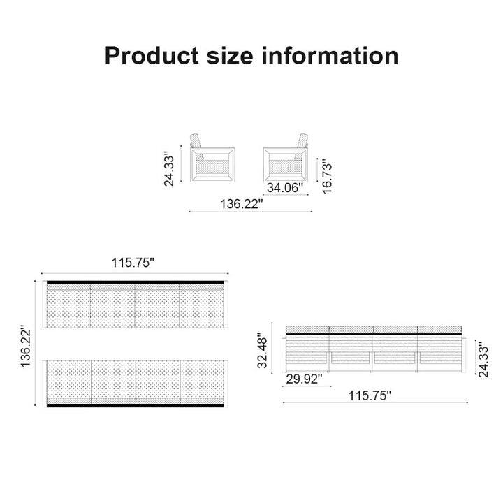 PURPLE LEAF Caesar Sectionals Sofas Khaki with 9.6" Thick Cushion and Table for Living Room Furniture Patio Conversation Sets