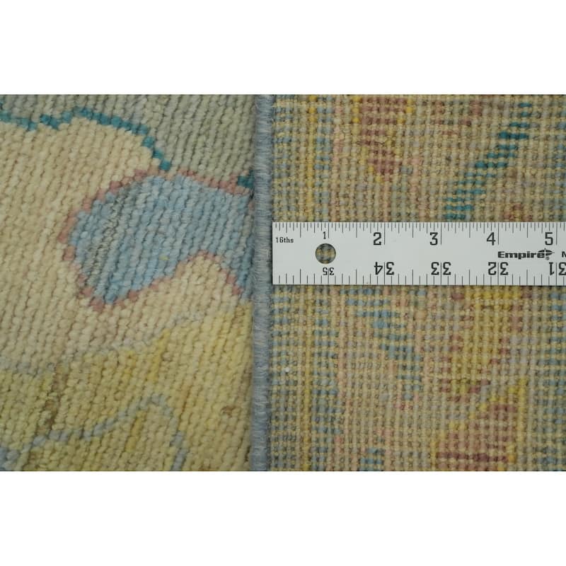 Floral Blue Oushak Vegetable Dye Area Rug, Floral Geometric Carpet - 9' 9'' X 8' 5''