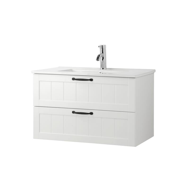 31.5" White Wall-Mounted Bathroom Vanity with Sink, Soft-Close Drawers