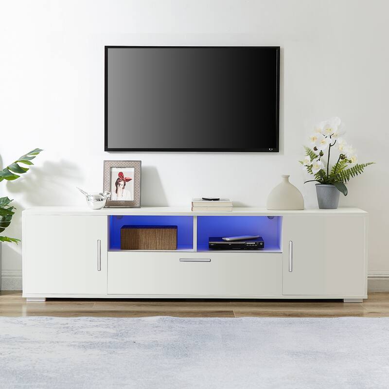 Modern Stylish TV Stand with 3 Storage Cabinets, LED Light Belt and 2 Shelf for Living Rooms and Gaming Rooms