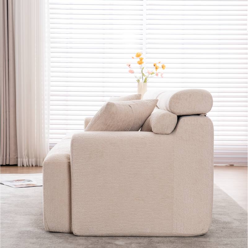 Modern Wood Grain Chenille 4-Seater Modular Sectional Sofa with 2 Pillows for Living Room Apartment