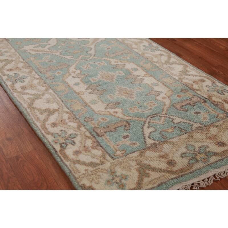 Light Blue Oushak Oriental Runner Rug Handmade Bedroom Wool Carpet - 2'6" x 10'0"