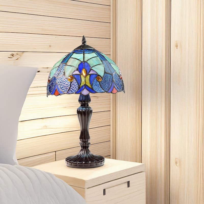 Halston River of Goods Brown Metal and Stained Glass Dome Shade 17-Inch Table Lamp - 10.25" x 10.25" x 17"