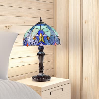 Halston River of Goods Brown Metal and Stained Glass Dome Shade 17-Inch Table Lamp - 10.25" x 10.25" x 17"