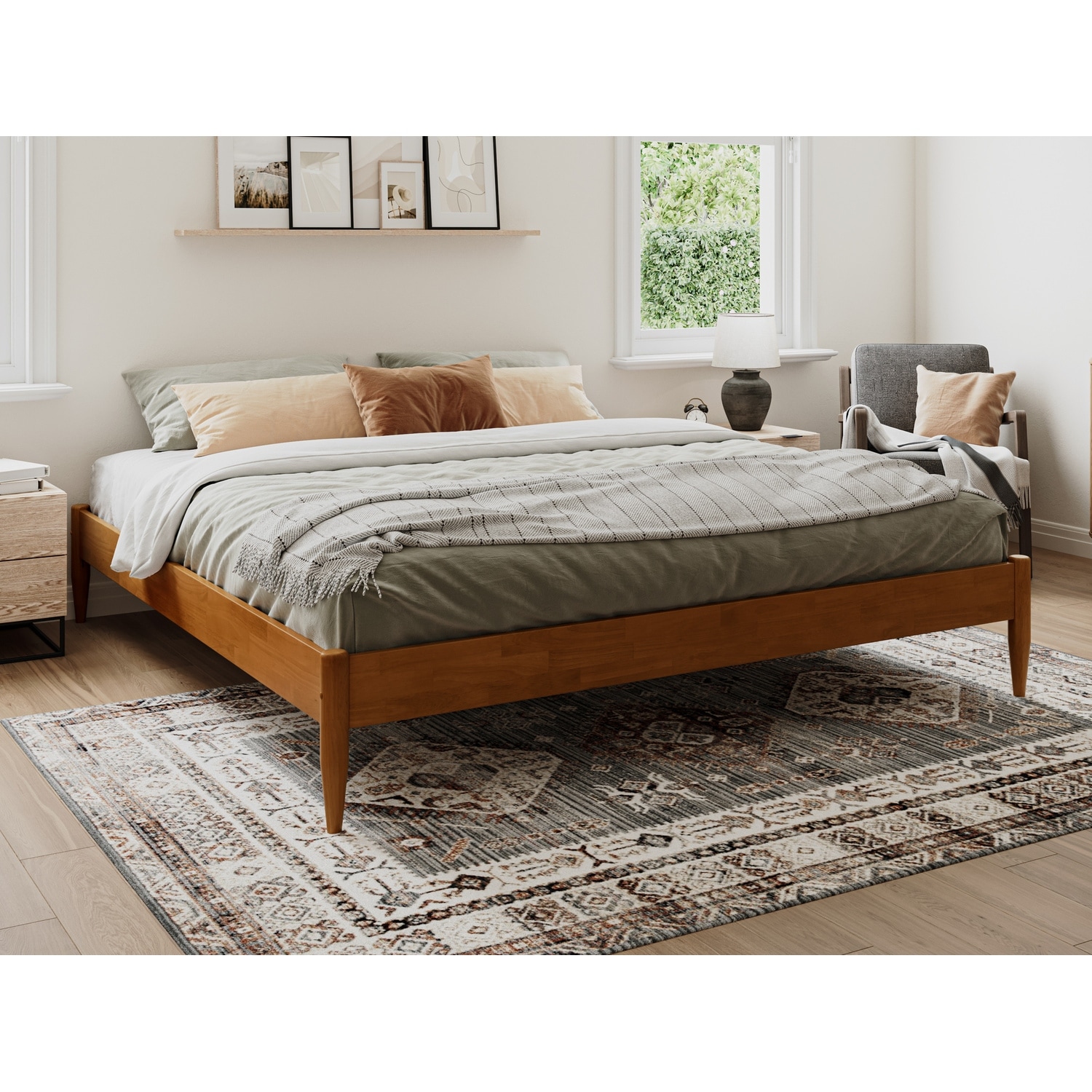King Size Platform Bed Frame - Solid Wood Bed | Vintage Style, 14 Inch Height | Home Bedroom Furniture