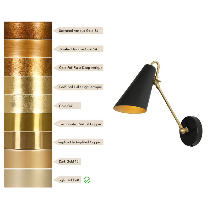 Modern Industrial Black Gold Plug-in Adjustable 1-Light Wall Sconces