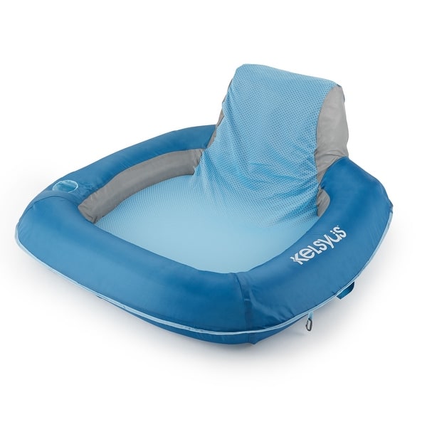 Kelsyus Floating Pool Lounger Inflatable Chair w/ Cup Holder Blue