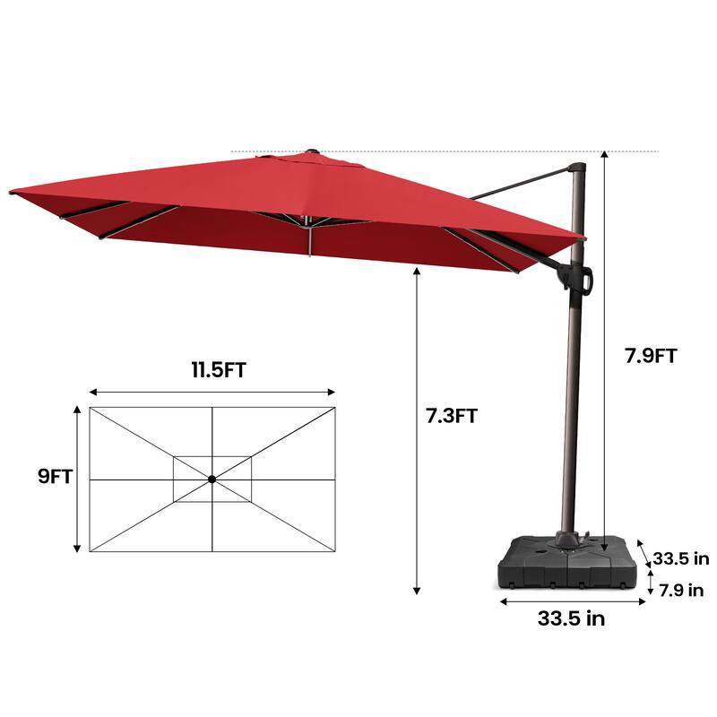 Outdoor Patio 9 FT x 11.5 FT Cantilever-Offset Umbrella with HDPE Base Stand