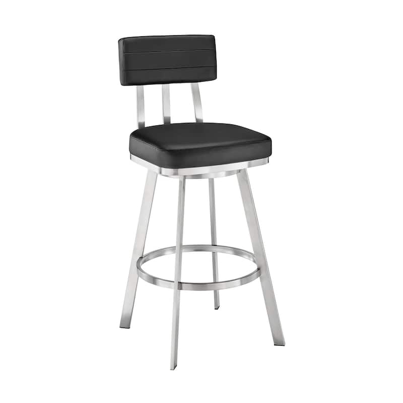 Poni 26 Inch Swivel Counter Stool Chair, Cushioned Seat, Black Faux Leather