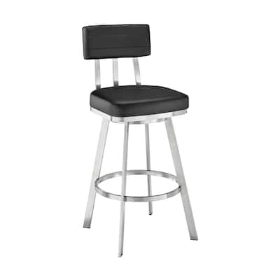 Poni 26 Inch Swivel Counter Stool Chair, Cushioned Seat, Black Faux Leather