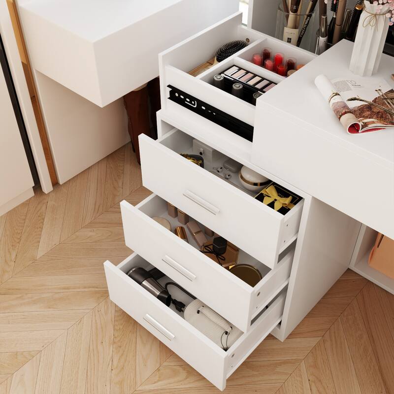 Sleek Storage Dresser with Ambient Mirror Lighting Makup Vanity Table