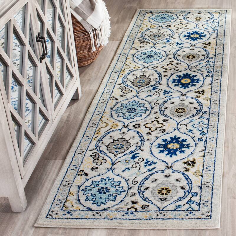 SAFAVIEH Evoke Malika Floral Damask Boho Rug - 2'2" x 7' Runner - Ivory/Blue