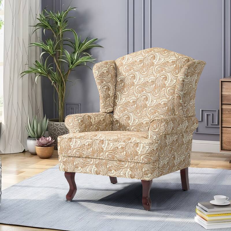 Elegant Living Room Wing Back Arm Chair Upholstered Accent Chair