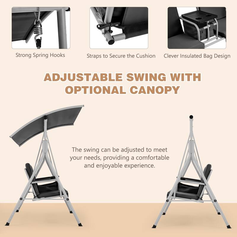 Outdoor Swing with Stand, Canopy, Pivot Table & 2 Cup Holders - Patio, Balcony, Bedroom