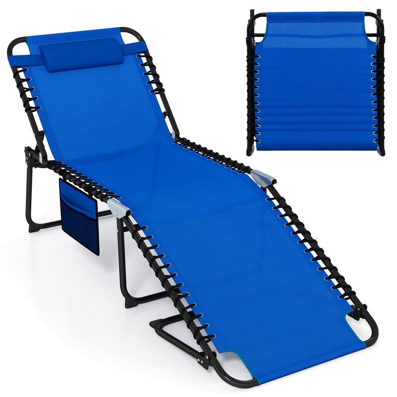 Gymax Oversize Folding Chaise Lounge w/ Adjustable Backrest Detachable - Blue