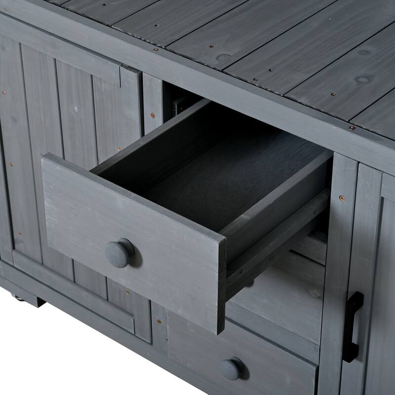 65" Outdoor Potting Bench with Stainless Steel Top, Rolling Garden Workstation with Hutch & Storage