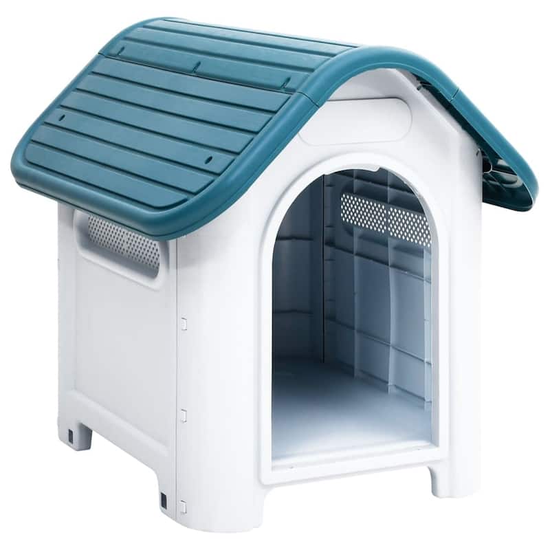 vidaXL Dog House Garden Dog Kennel Small Pet Cage Puppy Shelter Polypropylene - 23.2" x 29.5" x 26" - Blue