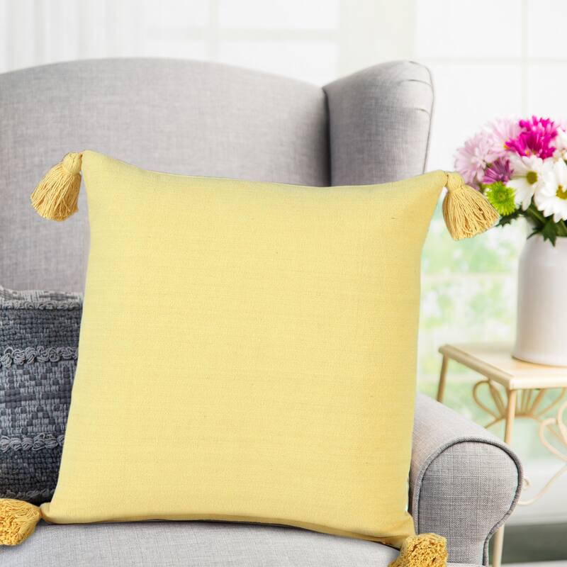 Sevita Solid Cotton Everyday Decorative Throw Pillow with Tassels