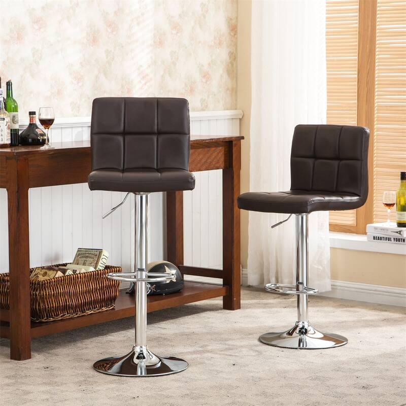 Swivel Faux Leather Adjustable Hydraulic Bar Stool, Set of 2
