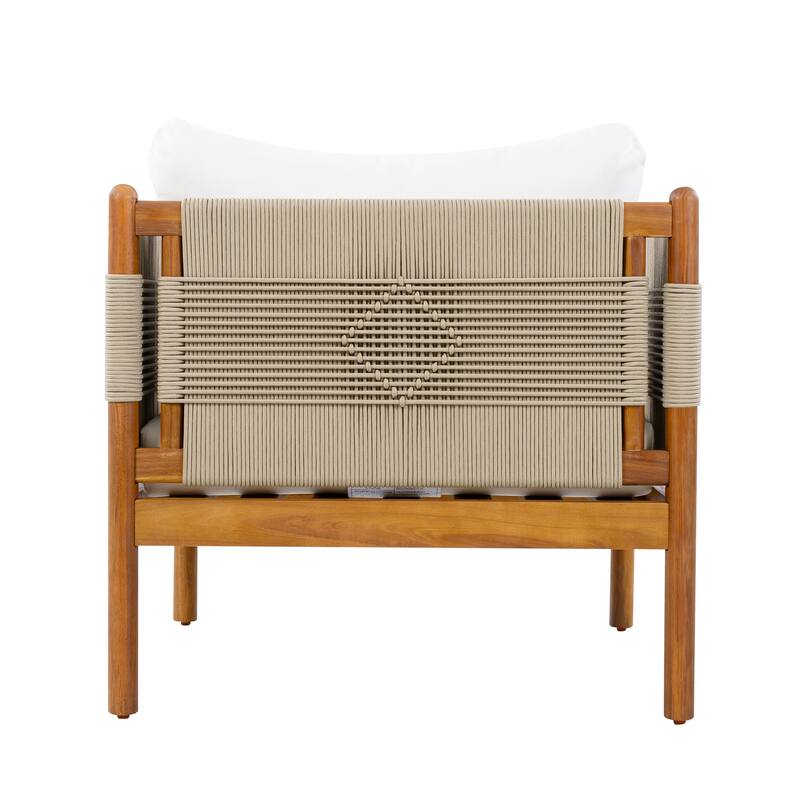 Christopher Knight Home - Outdoor 4-Piece Sofa Set with Acacia Wood Loveseat, Club Chairs & Coffee Table, Handwoven Rope Accents