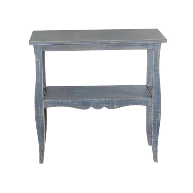 Rena Side End Table, Scallop Trim, 28 Inch Distressed Blue Mahogany