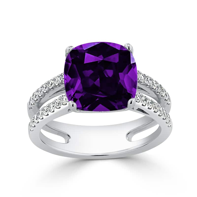 Auriya Modern 3ct Cushion-cut Purple Amethyst and Diamond Engagement Ring 1/4cttw 14k Gold