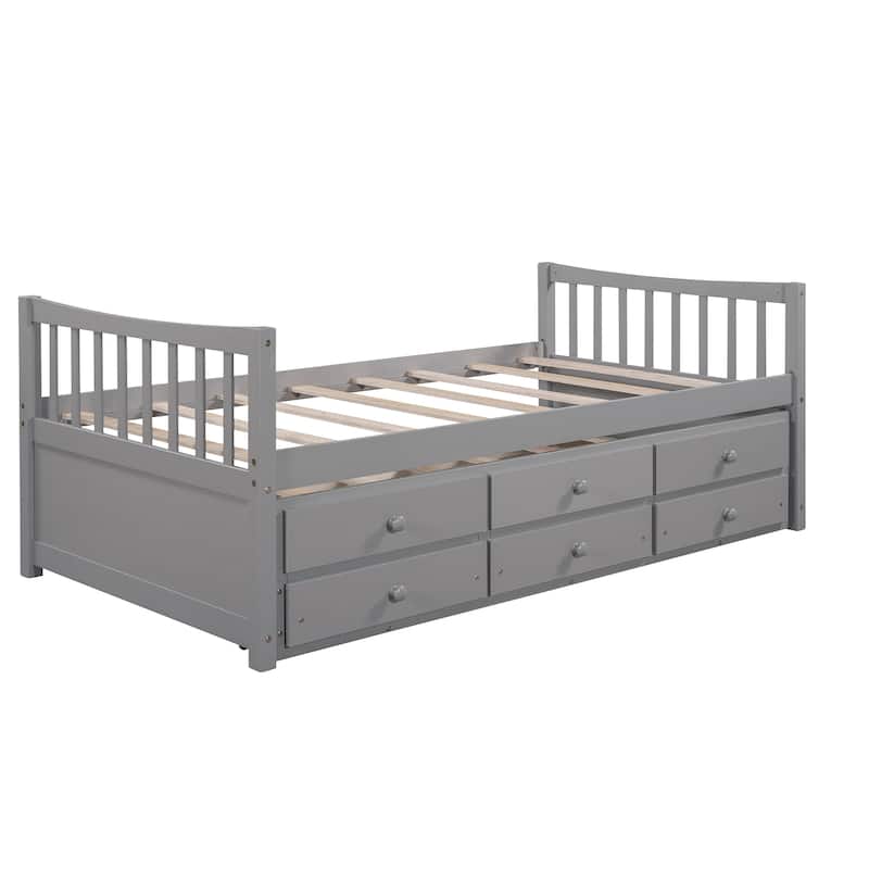 Daybed with Trundle and Drawers, Twin Size, Gray