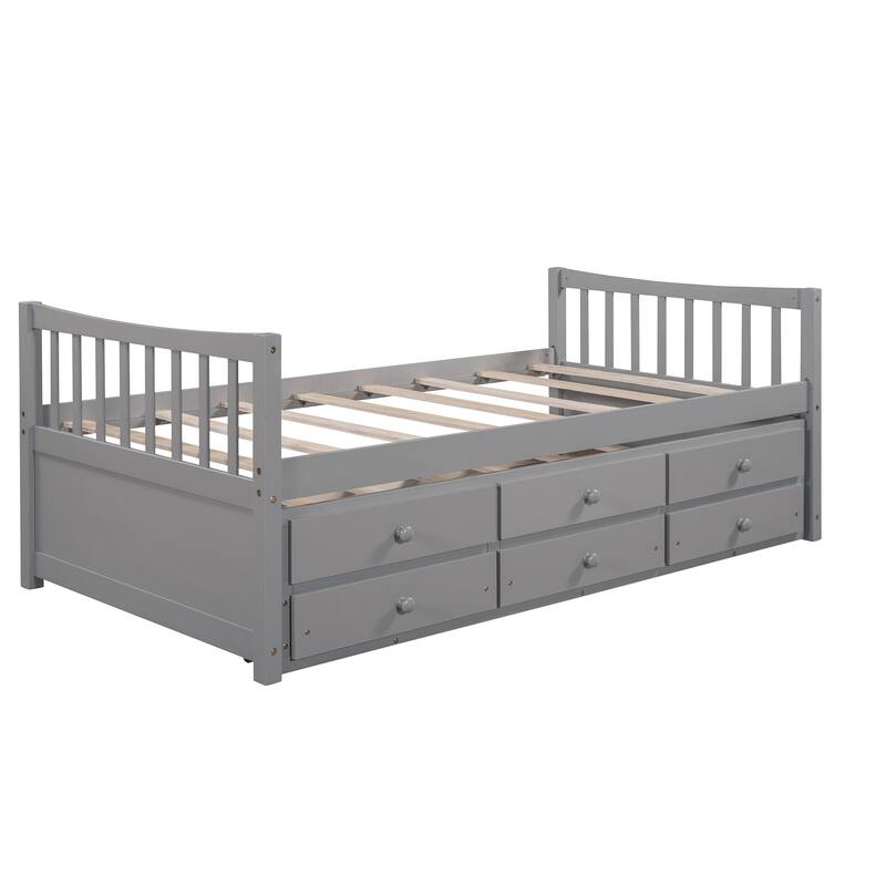 Wooden Daybed with Trundle, Drawers & Headboard