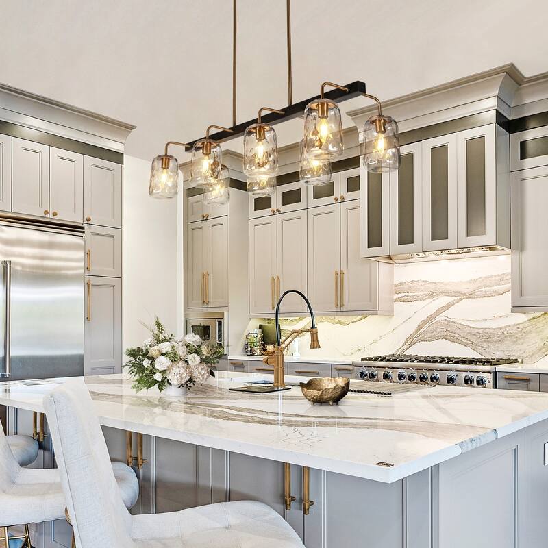 Modern 8-Light Rectangle Chandelier Glass Kitchen Island Lights for Dining Room - L 39" x W 14.2" x H 9.8"