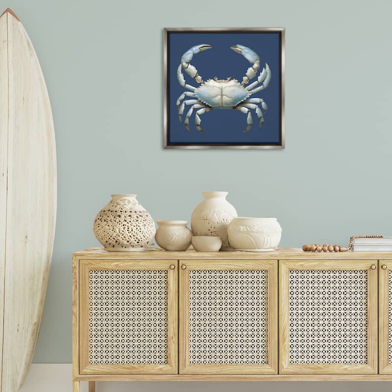 Stupell Detailed Aquatic Blue Crab Framed Floater Canvas Wall Art Design By Elizabeth Medley