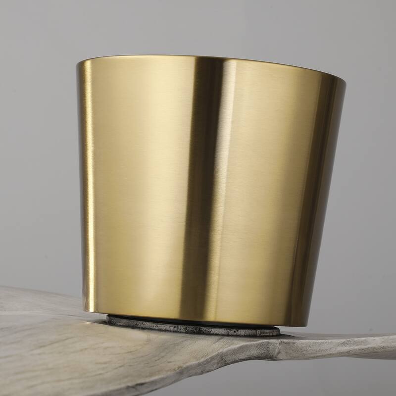 54" Modern Minimalist Weathered Solid Wood Gold Flush Mount Ceiling Fan with Remote and 6-Speed DC Motor