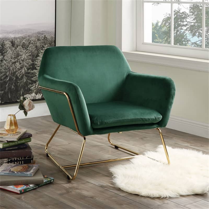Velvet Accent Chair with Metal Base