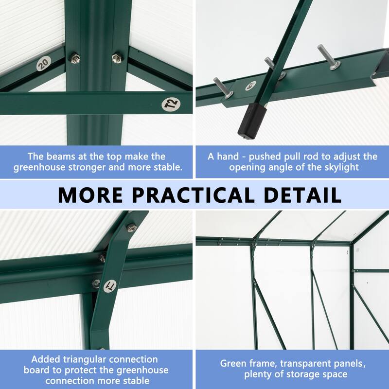 6X10FT Greenhouse Raised Base and Anchor Aluminum Heavy Duty Walk-in Greenhouses
