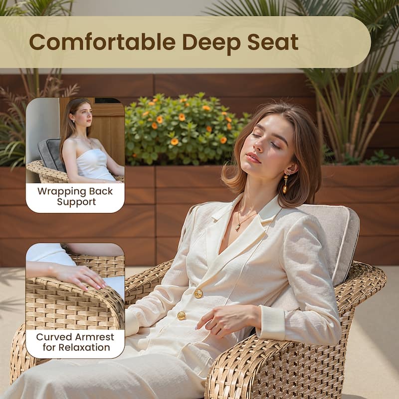 OVIOS Outdoor Wicker Swivel Chair 3-Piece Set (with Side Table)