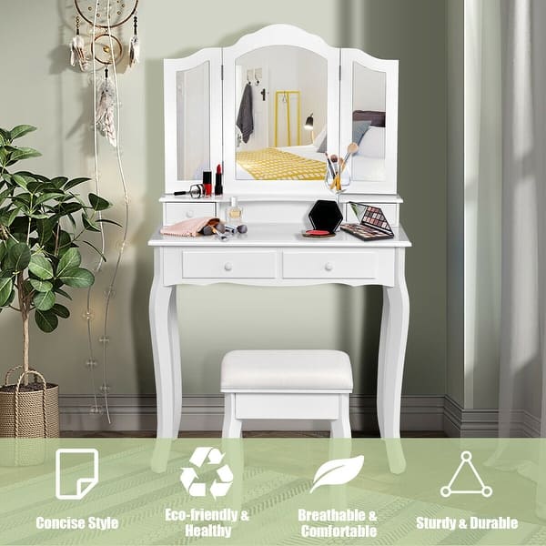 Gymax Bathroom Vanity Jewelry Makeup Dressing Table Set With Gymax Bathroom Vanity Jewelry Makeup