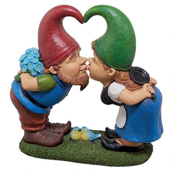 12.5" Lover Gnomes Hand Painted Outdoor Garden Statue - N/A