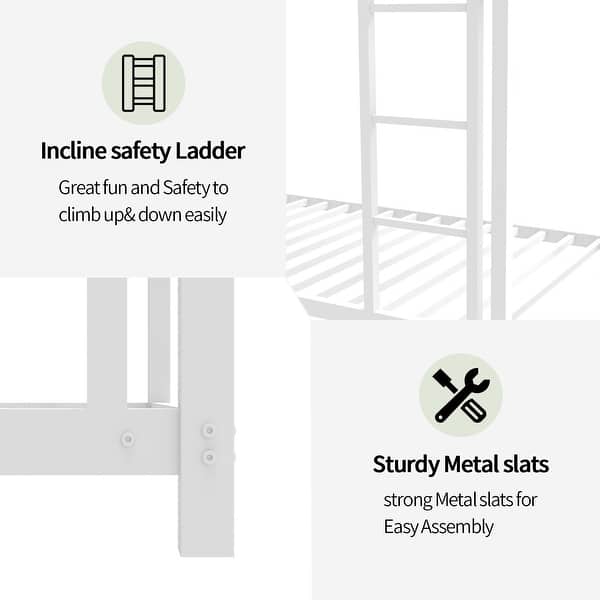 slide 2 of 7, Twin over Twin Bunk Bed, Heavy-duty Sturdy Metal, Noise Reduced, Safety Guardrail, No Box Spring Needed, White White