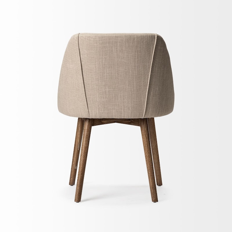 Set of 2 Cream Upholstered Side Dining Chairs with Brown Solid Wood Legs for Kitchen or Living Room - 32.3”H x 21.5”W x 22.5”D