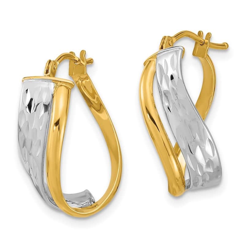 Curata 14k Two tone Gold Sparkle Cut and Polished Earrings 25.3x6.8mm