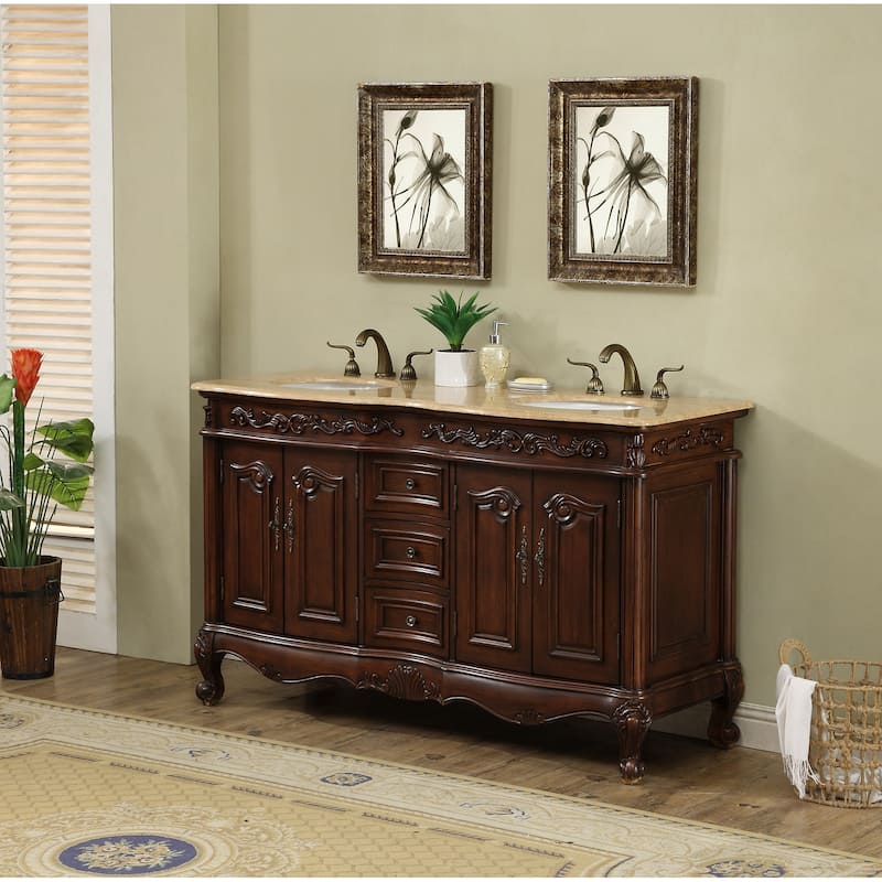 Stufurhome Cassandra 60 Inches Dark Cherry Double Sink Bathroom Vanity