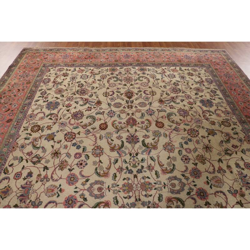 Vegetable Dye Signed Tabriz Persian Antique Rug Handmade Wool Carpet - 9'3"x 13'0"