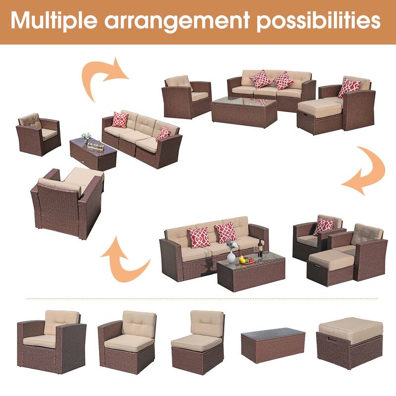 Outdoor 7-Piece Wicker Sectional Sofa Set