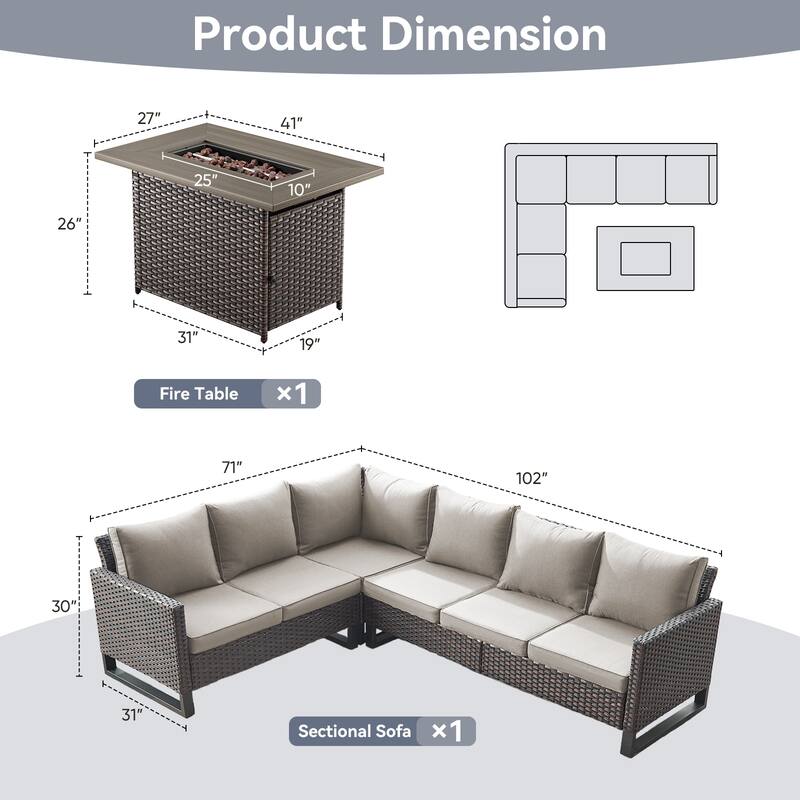 Gymojoy L-Shaped Outdoor Corner Sectional Sofa 6-seats Couch Conversation Set