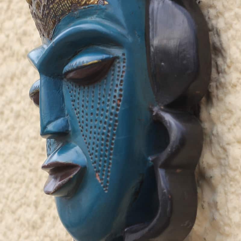 Novica Handmade Blue Beauty African Wood Mask