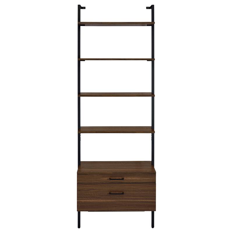 Wendell Walnut 4-shelf Storage Wall Bookshelf